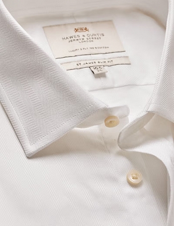 Hawes & Curtis Single Cuff Herringbone White