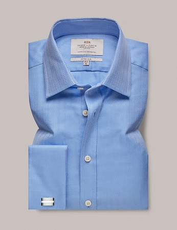 Hawes & Curtis Double Cuff Herringbone Blue