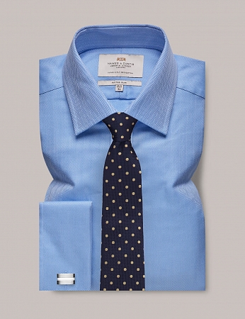 Hawes & Curtis Double Cuff Herringbone Blue