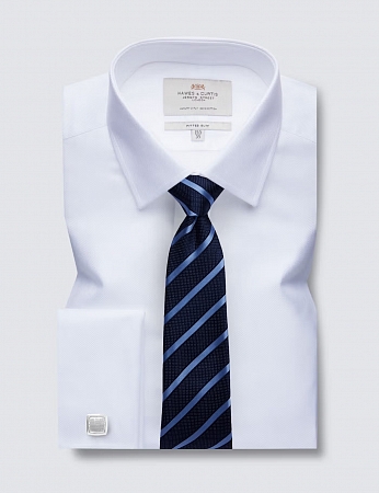 Hawes & Curtis Double Cuff Herringbone White