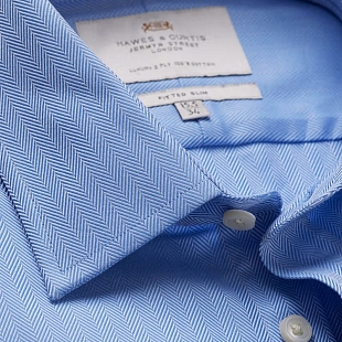 3Картинка Рубашка Hawes & Curtis Double Cuff Herringbone Blue