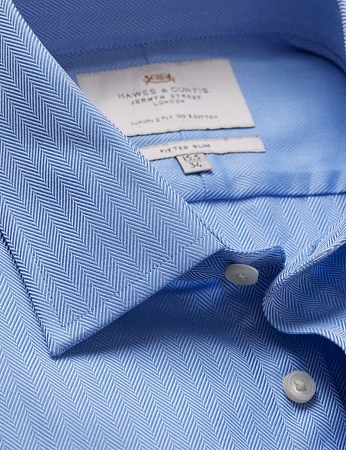 Hawes & Curtis Double Cuff Herringbone Blue